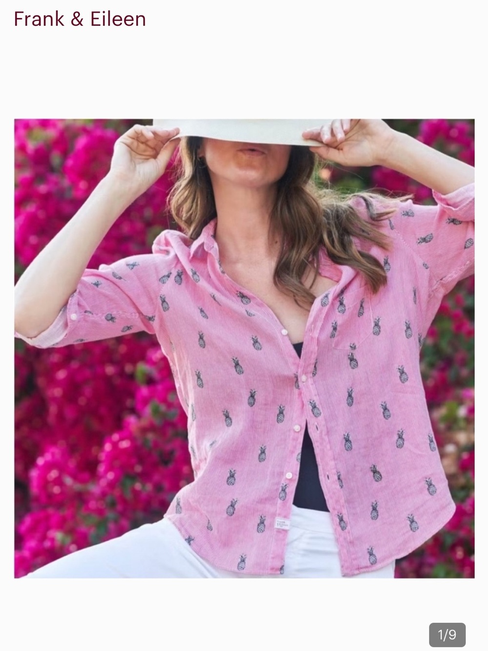 Frank & Eileen Pink Striped Shirt with Pineapple Motif